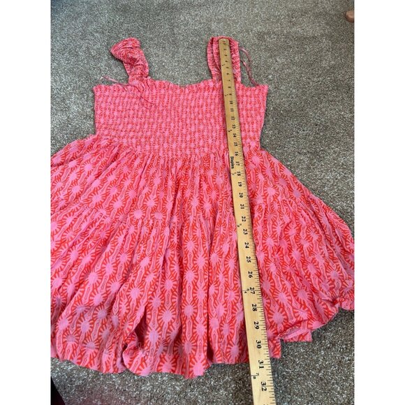 Free People Sweet Annie dress smocked pink 100% cotton fit flare SZ M Summer - Picture 3 of 12